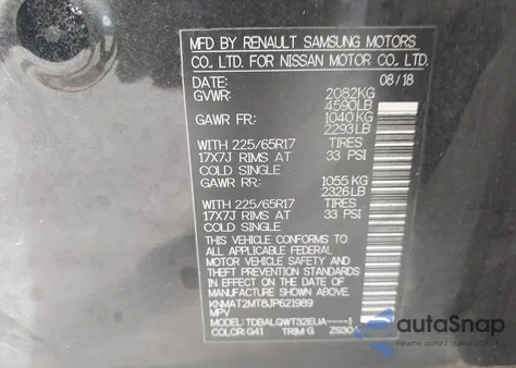 2018 Nissan Rogue Sv z USA, uszkodzony, nr VIN KNMAT2MT8JP621989